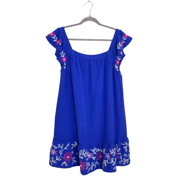 LOFT Dresses & Skirts - LOFT Blue Embroidered Boho Mini Dress Size Large